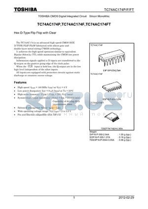 TC74AC174P_12 datasheet - Hex D-Type Flip Flop with Clear