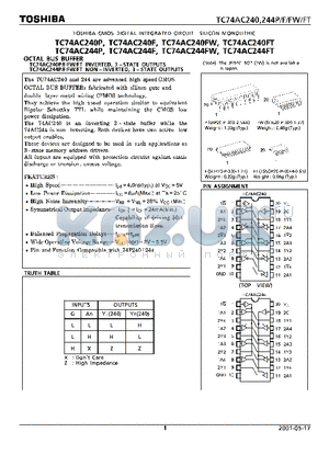 TC74AC240P datasheet - OCTAL BUS BUFFER