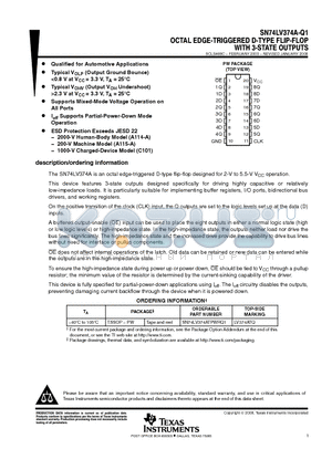 SN74LV374A-Q1 datasheet - OCTAL EDGE-TRIGGERED D-TYPE FLIP-FLOP WITH 3-STATE OUTPUTS