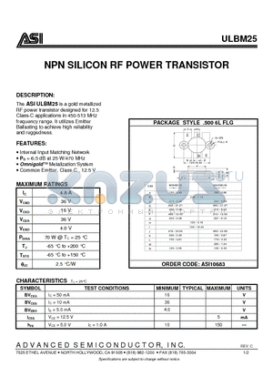 ULBM25_07 datasheet - NPN SILICON RF POWER TRANSISTOR