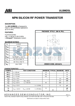 ULBM2SL datasheet - NPN SILICON RF POWER TRANSISTOR