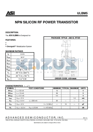 ULBM5 datasheet - NPN SILICON RF POWER TRANSISTOR