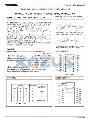 TC74AC273FW datasheet - OCTAL D TYPE FLIP FLOP WITH CLEAR
