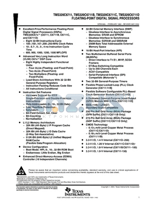 TMS32C6711DGDPA167 datasheet - FLOATING-POINT DIGITAL SIGNAL PROCESSORS