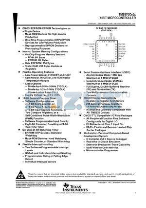 TMS370 datasheet - 8-BIT MICROCONTROLLER