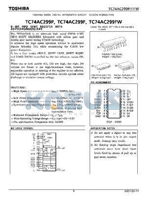 TC74AC299F datasheet - 8-BIT PIPO SHIFT REGISTER WITH ASYNCHRONOUSCLEAR