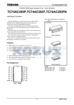 TC74AC283F datasheet - CMOS Digital Integrated Circuit Silicon Monolithic 4-Bit Binary Full Adder