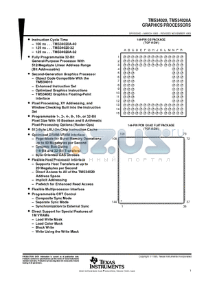 TMS34020APCM40 datasheet - GRAPHICS PROCESSORS