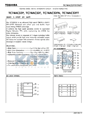 TC74AC32P datasheet - CMOS DIGITAL INTEGRATED CIRCUIT SILICON MONOLITHIC