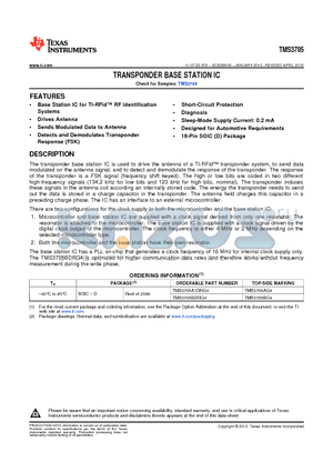 TMS3705BDRG4 datasheet - TRANSPONDER BASE STATION IC