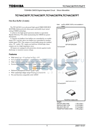 TC74AC367F datasheet - CMOS Digital Integrated Circuit Silicon Monolithic Hex Bus Buffer (3-state)