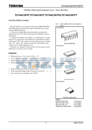 TC74AC367FT datasheet - CMOS Digital Integrated Circuit Silicon Monolithic Hex Bus Buffer (3-state)