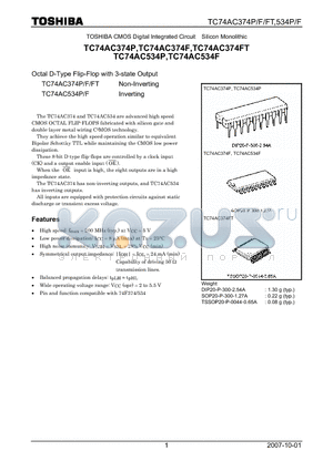 TC74AC374FT datasheet - CMOS Digital Integrated Circuit Silicon Monolithic Octal D-Type Flip-Flop with 3-state Output