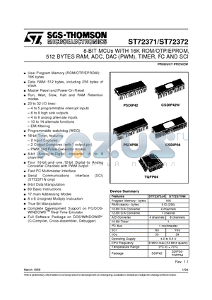 ST72T371N4B1 datasheet - 8-BIT MCUs WITH 16K ROM/OTP/EPROM,512 BYTES RAM, ADC, DAC (PWM), TIMER, I2C AND SCI