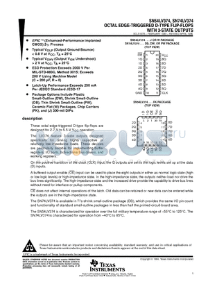 SN74LV374DW datasheet - OCTAL EDGE-TRIGGERED D-TYPE FLIP-FLOPS WITH 3-STATE OUTPUTS