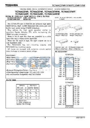 TC74AC534FW datasheet - OCTAL D - TYPE FLIP -FLOP WITH 3 STATE OUTPUT