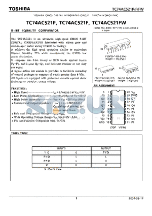 TC74AC521P datasheet - 8-BIT EQUALITY COMPARATOR