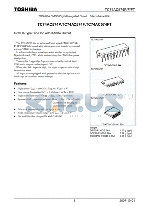 TC74AC574P_07 datasheet - CMOS Digital Integrated Circuit Silicon Monolithic Octal D-Type Flip-Flop with 3-State Output