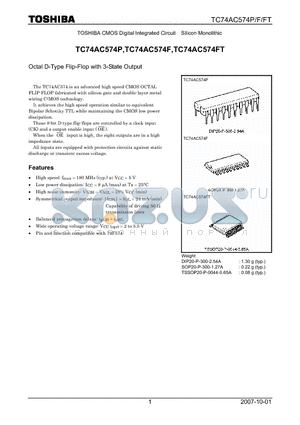 TC74AC574P datasheet - CMOS Digital Integrated Circuit Silicon Monolithic Octal D-Type Flip-Flop with 3-State Output