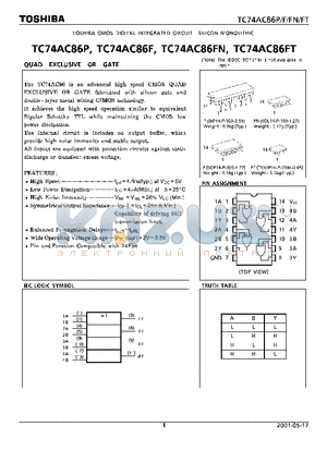 TC74AC86FN datasheet - TOSHIBA CMOS DIGITAL INTEGRATED CIRCUIT SILICON MONOLITHIC