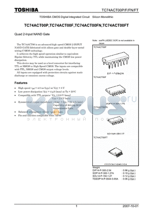 TC74ACT00FT datasheet - CMOS Digital Integrated Circuit Silicon Monolithic Quad 2-Input NAND Gate