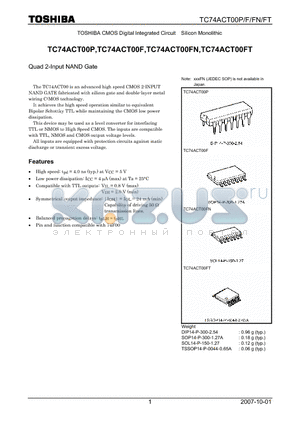 TC74ACT00F_07 datasheet - CMOS Digital Integrated Circuit Silicon Monolithic Quad 2-Input NAND Gate