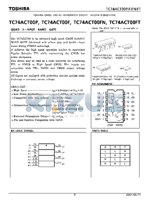 TC74ACT00P datasheet - QUAD 2 INPUT NAND GATE