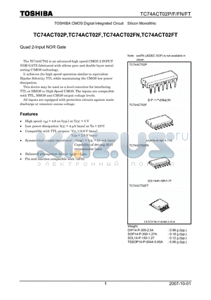 TC74ACT02FN datasheet - CMOS Digital Integrated Circuit Silicon Monolithic Quad 2-Input NOR Gate