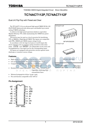 TC74ACT112P_12 datasheet - Dual J-K Flip Flop with Preset and Clear
