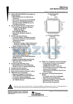 TMS370CX2XNJ datasheet - 8-BIT MICROCONTROLLER