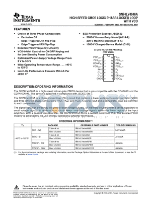 SN74LV4046ADGVR datasheet - HIGH-SPEED CMOS LOGIC PHASE-LOCKED LOOP WITH VCO