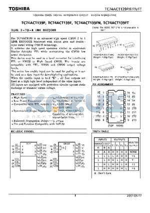 TC74ACT139FN datasheet - TOSHIBA CMOS DIGITAL INTEGRATED CIRCUIT SILICON MONOLITHIC