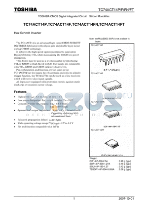 TC74ACT14F datasheet - CMOS Digital Integrated Circuit Silicon Monolithic Hex Schmitt Inverter