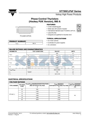 ST730C20L0LPBF datasheet - Phase Control Thyristors (Hockey PUK Version), 990 A