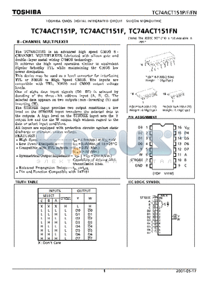 TC74ACT151F datasheet - 8 CHANNEL MULTIPLEXER