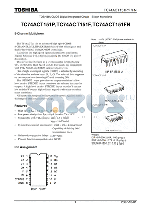 TC74ACT151P_07 datasheet - CMOS Digital Integrated Circuit Silicon Monolithic 8-Channel Multiplexer