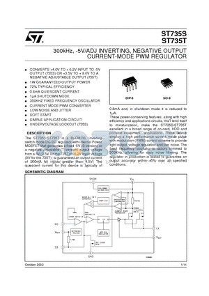 ST735T datasheet - 300kHz, -5V/ADJ INVERTING, NEGATIVE OUTPUT CURRENT-MODE PWM REGULATOR