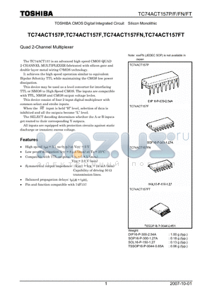 TC74ACT157FN datasheet - CMOS Digital Integrated Circuit Silicon Monolithic Quad 2-Channel Multiplexer