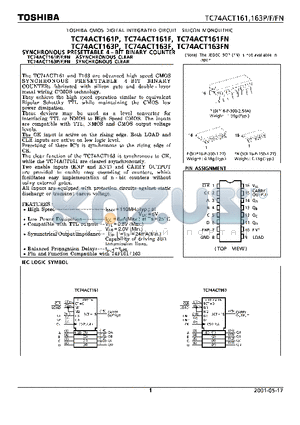 TC74ACT161F datasheet - SYNCHRONOUS PRESETTABLE 4-BIT BINARY COUNTER