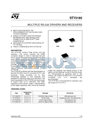 ST75185CD datasheet - MULTIPLE RS-232 DRIVERS AND RECEIVERS