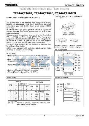 TC74ACT164F datasheet - 8 BIT SHIFT REGISTER