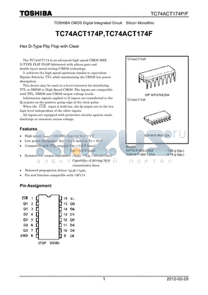 TC74ACT174P_12 datasheet - Hex D-Type Flip Flop with Clear