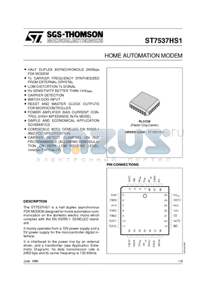 ST7537 datasheet - HOME AUTOMATION MODEM