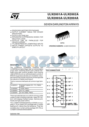 ULN2001A datasheet - SEVEN DARLINGTON ARRAYS