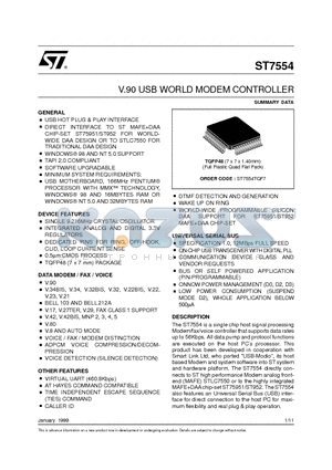 ST7554 datasheet - V.90 USB WORLD MODEM CONTROLLER