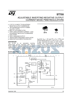 ST755CN datasheet - ADJUSTABLE INVERTING NEGATIVE OUTPUT CURRENT MODE PWM REGULATORS