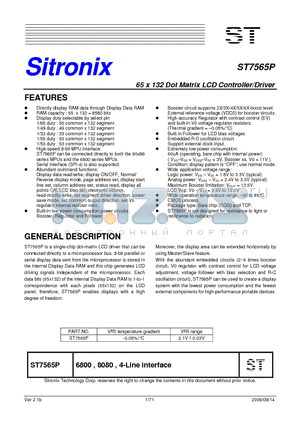 ST7565P datasheet - 65 x 132 Dot Matrix LCD Controller/Driver
