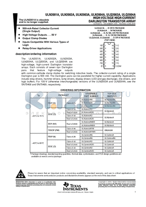 ULN2001AD datasheet - HIGH-VOLTAGE HIGH-CURRENT DARLINGTON TRANSISTOR ARRAY