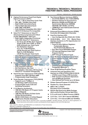 TMS3C6415EZLZ300 datasheet - FIXED-POINT DIGITAL SIGNAL PROCESSORS