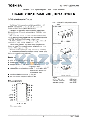 TC74ACT280F datasheet - CMOS Digital Integrated Circuit Silicon Monolithic 9-Bit Parity Generator/Checker